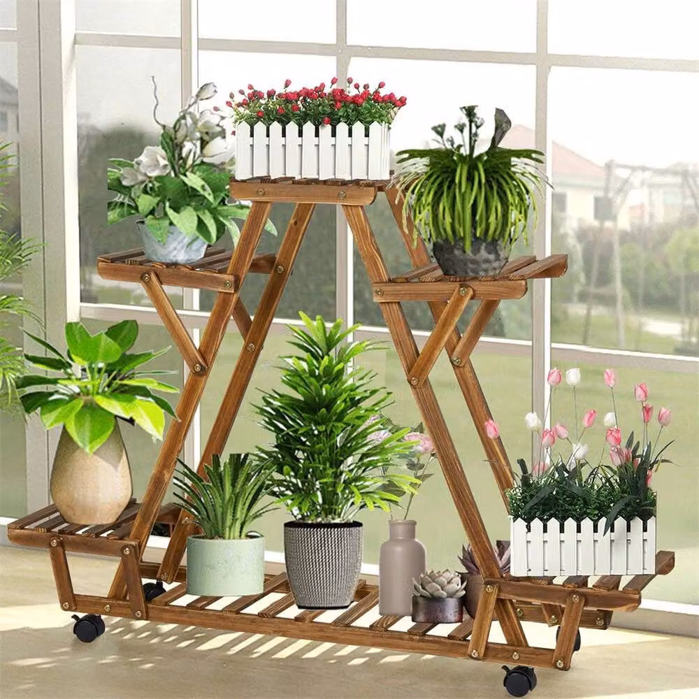 Kelvenix Mobile Tiered Wooden Plant Stand in Brown, W/D/H: 25.0 x 81.0 x 91.0 cm – 2