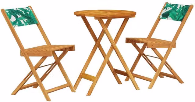 Berkfield Home 3 Piece Bistro Set in Light Brown Acacia Wood with Floral Leaf Pattern Fabric