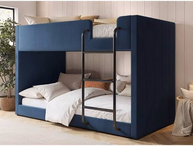 Flair Eden Upholstered Fabric Bunk Bed in Blue, W/D/H: 90 x 200 x 132.5 cm (Height: 205.5 cm)