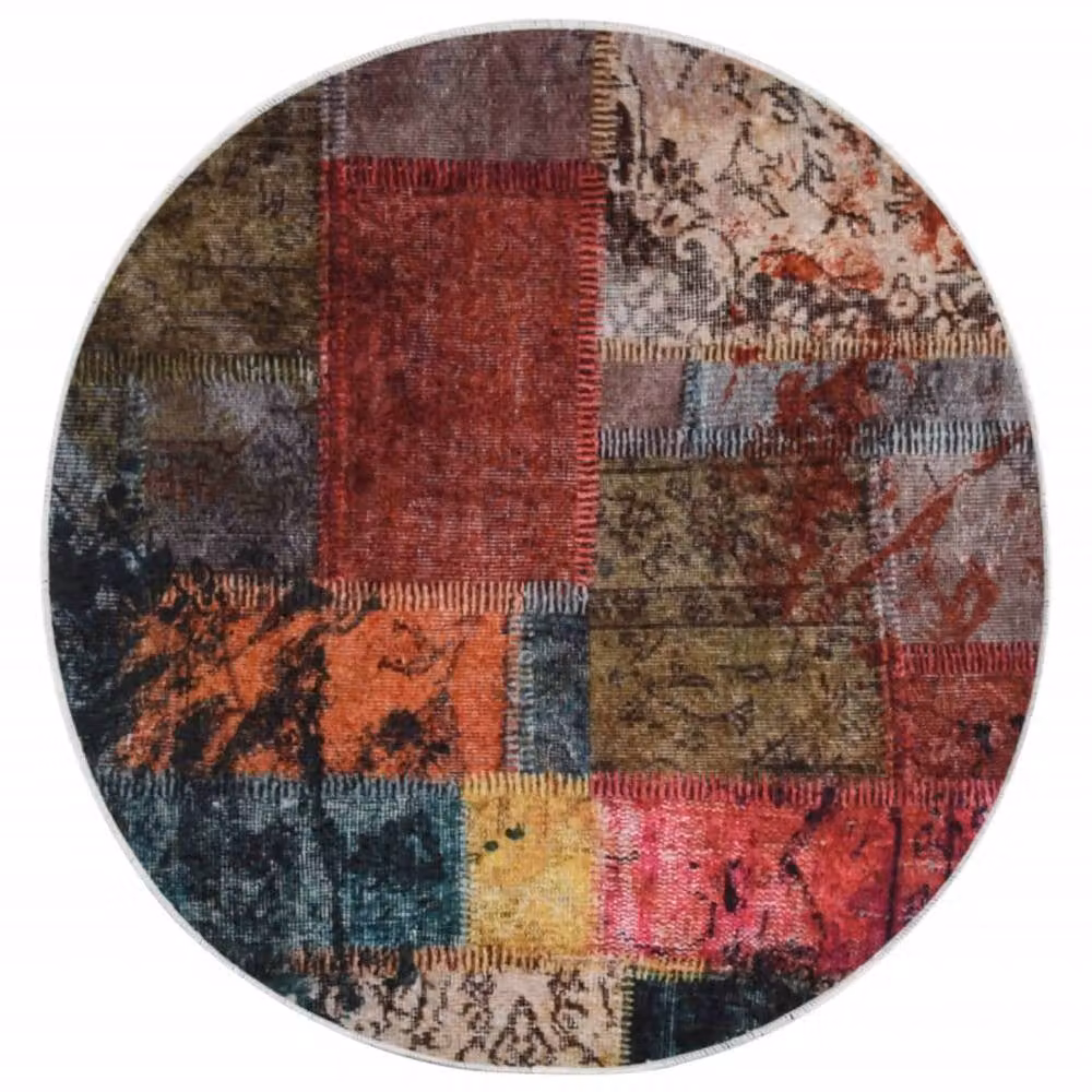 Berkfield Home Washable Multicolour Patchwork Round Rug with Anti Slip Base, Diameter: 100 cm – 2