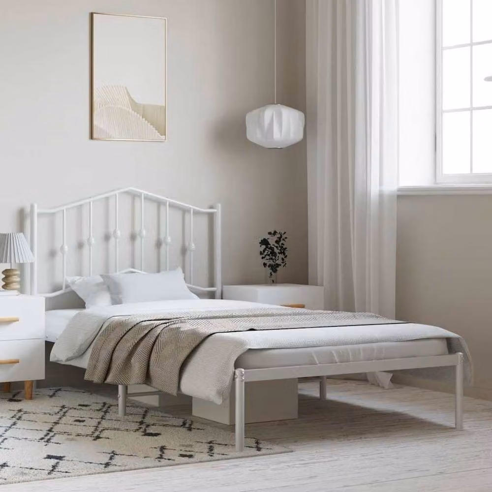 Berkfield Home Classic Metal Bed Frame with Headboard, White, W: 100 cm, D: 200 cm – 2