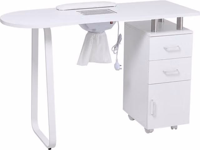 Livingandhome Modern White Glossy Wooden Nail Station with Dust Collector