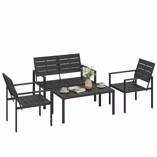 Outsunny 4 Piece Garden Furniture Set in Black with 2 Seater Sofa, Armchair, and Coffee Table – 1