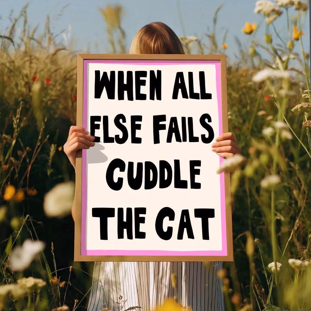 The Paper Tail Cuddle The Cat Funny Quote Typography Print, Multicolour, A4 – 2