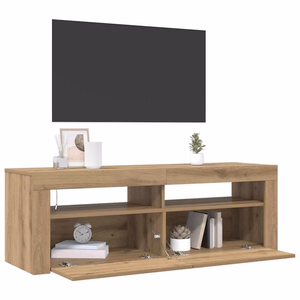 Berkfield Home Modern Artisan Oak TV Cabinet with LED Lights in Brown, W/D/H: 120 x 35 x 40 cm – 4
