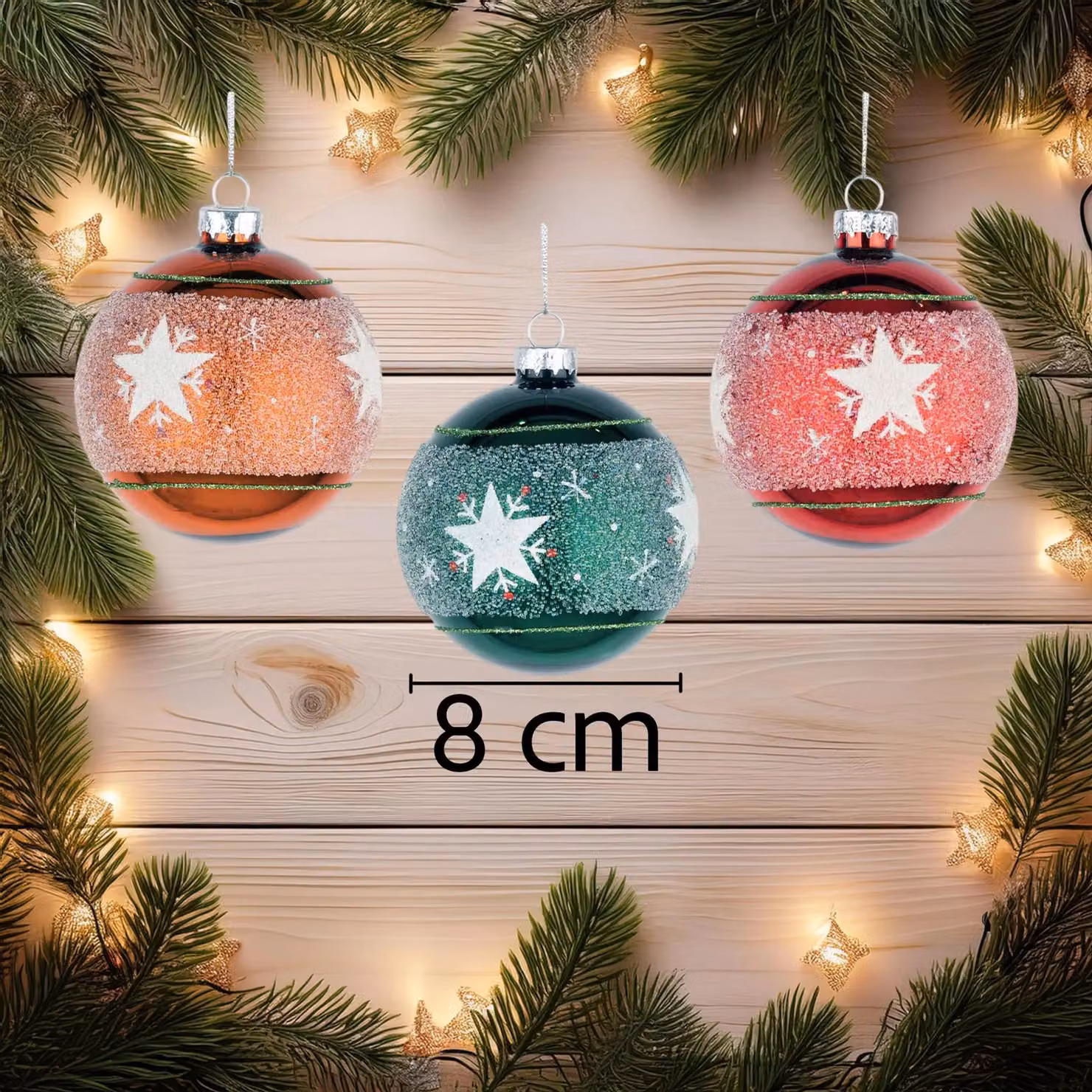 Shatchi 12-Piece Set of Red and Green Glass Christmas Baubles, 8 cm Round Hanging Ornaments – 11