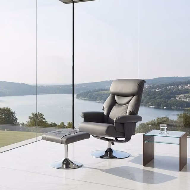 Interiors by Premier Denton Grey Synthetic Leather Effect Reclining Chair and Ottoman Set