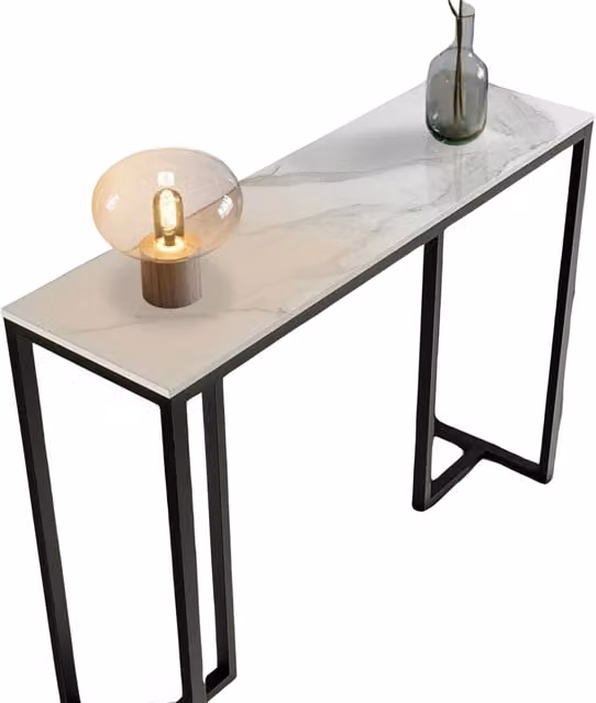Pirlo Plush Modern Faux Marble Console Table in White and Black