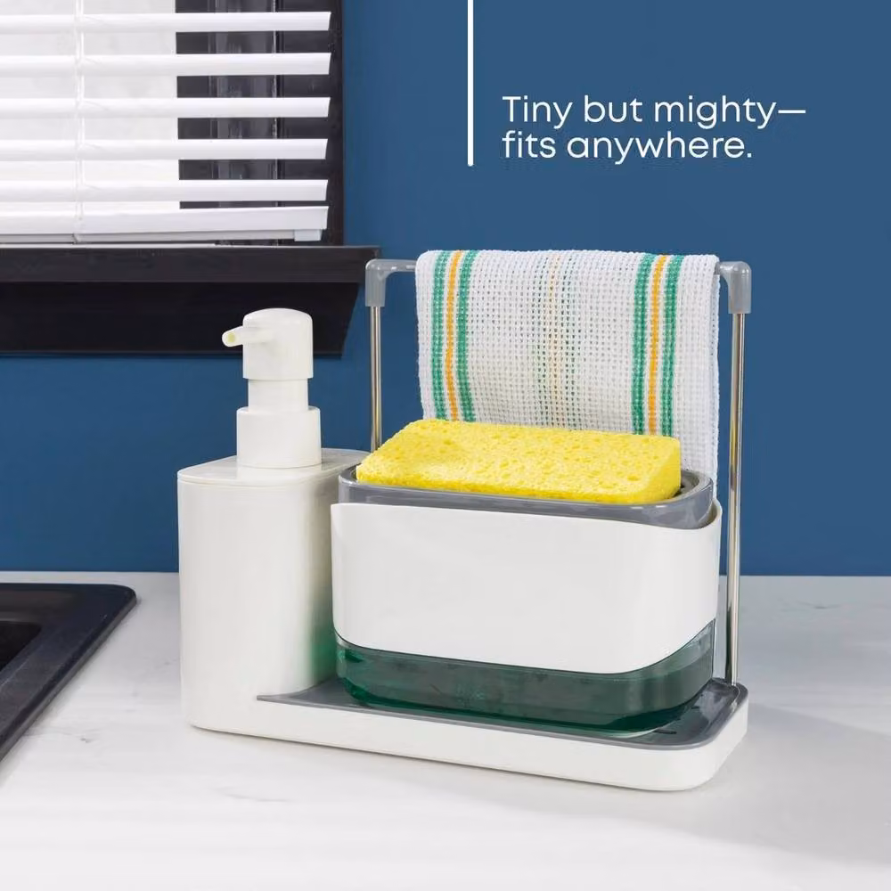 EONLION 3 in 1 White Plastic Soap Dispenser and Sink Organiser with Pump and Sponge Compartment – 2