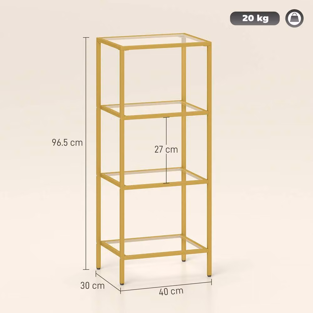 STILVORA 4 Tier Gold Metal and Glass Shelving Unit – 2