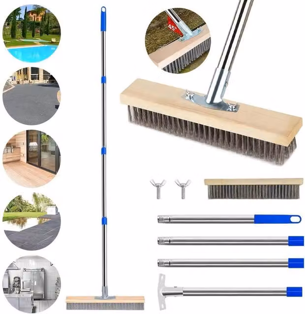 KORVIXA Silver Wire Yard Broom with Stainless Steel Telescopic Handle