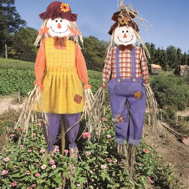 Garden Gear Twin Pack of Yellow Human-Shaped Garden Scarecrows, Height: 183 cm