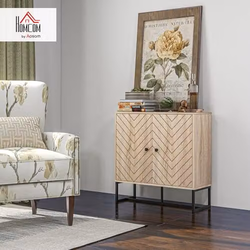 HOMCOM Modern Geometric Storage Cabinet with MDF and Metal Frame in Brown and Black – 2