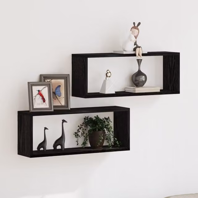 Berkfield Home Black Oak Wall Shelves 2 Pack, W: 60 cm, D: 15 cm, H: 23 cm – 1