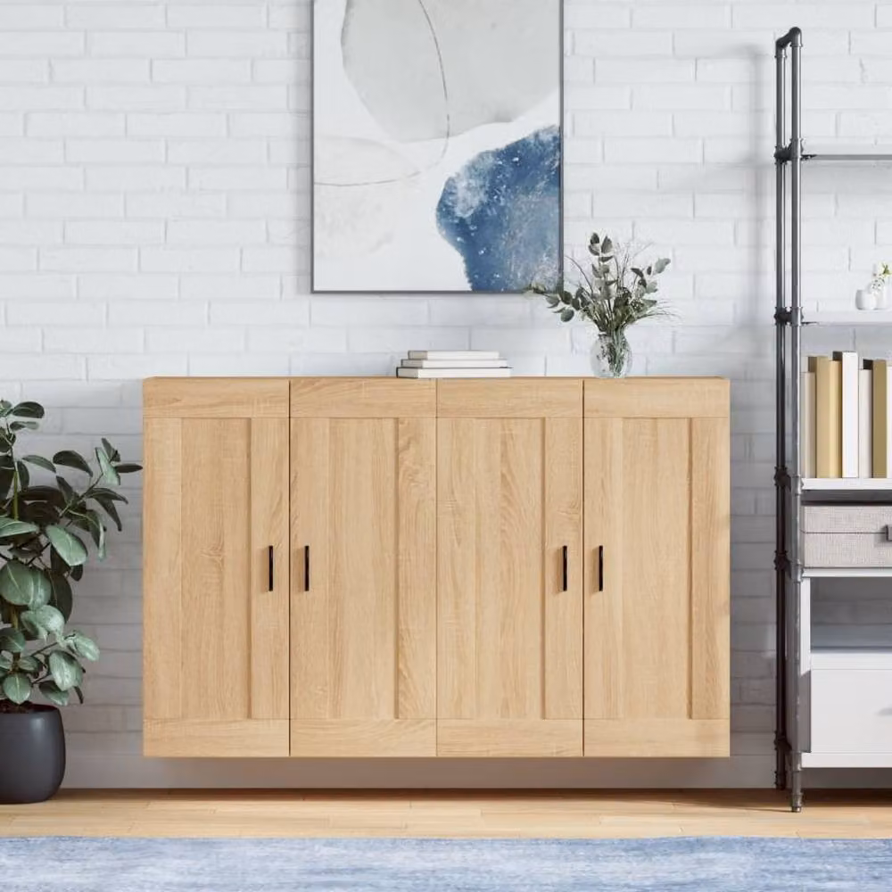 Berkfield Home Set of 2 Wall Mounted Cabinets in Sonoma Oak and Beige, W/D/H: 90.0 x 34.0 x 69.5 cm – 2
