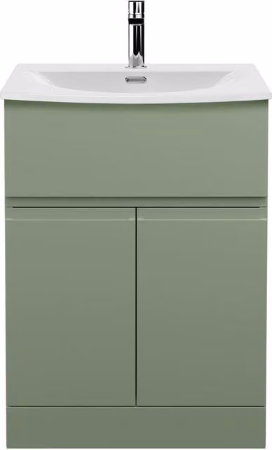 Balterley Mavesyn 2 Door 1 Drawer Freestanding Vanity Basin Unit in Matt Green, Width: 60 cm