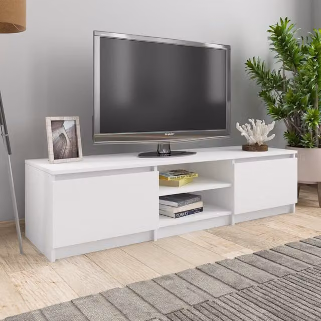 Berkfield Home White TV Cabinet in Engineered Wood W/D/H: 140 x 40 x 35.5 cm