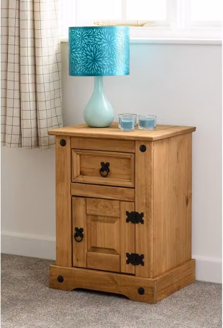 Seconique Corona Petite Bedside Table in Distressed Waxed Brown Pine