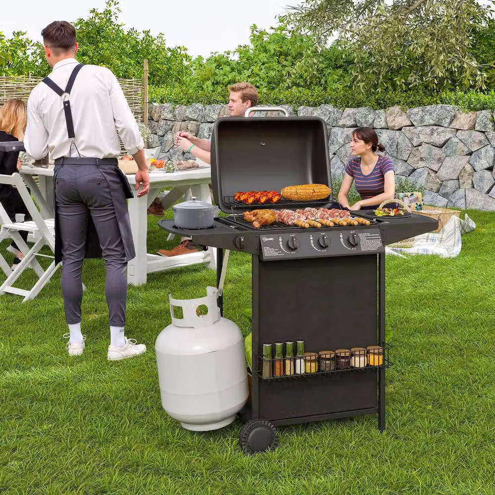 Rolipo Four Burner Propane Gas BBQ Grill with Side Burner, Warming Rack and Thermometer, Black – 4