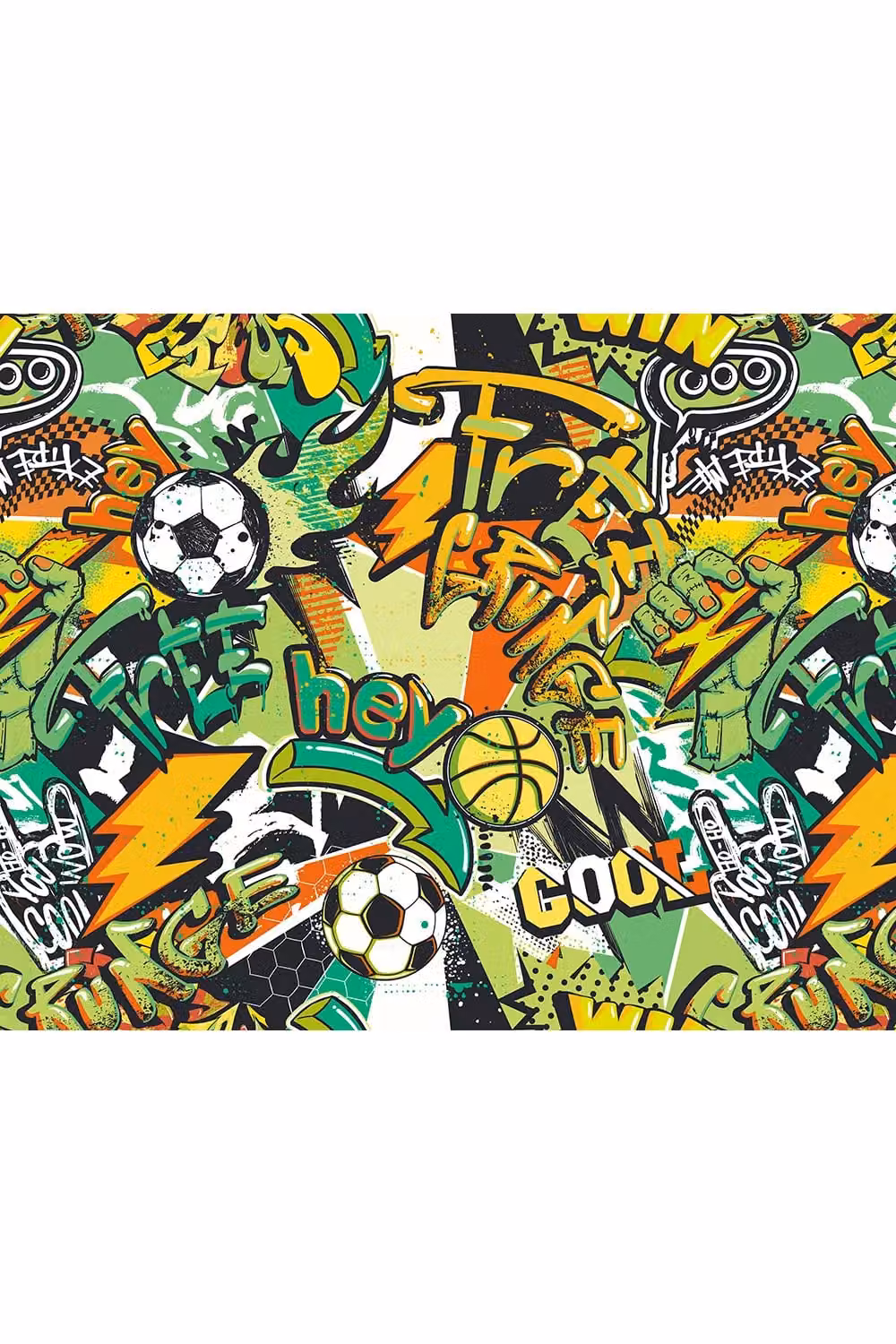 Origin Murals Sports Graffiti Wall Mural in Green and Multicolour, W: 300 cm, H: 240 cm – 2