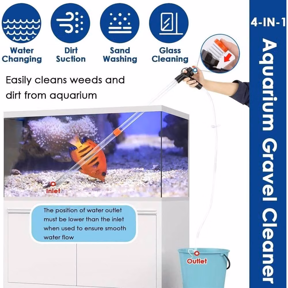 NESTLUNE Fish Tank Siphon Vacuum Pump Aquarium Gravel Cleaning Kit, White, Length: 110 cm – 2