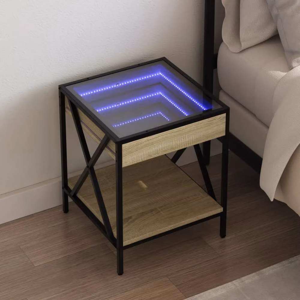 Berkfield Home Infinity LED Decorative Bedside Table in Natural Sonoma Oak, W/D/H: 40 x 40 x 49 cm – 2