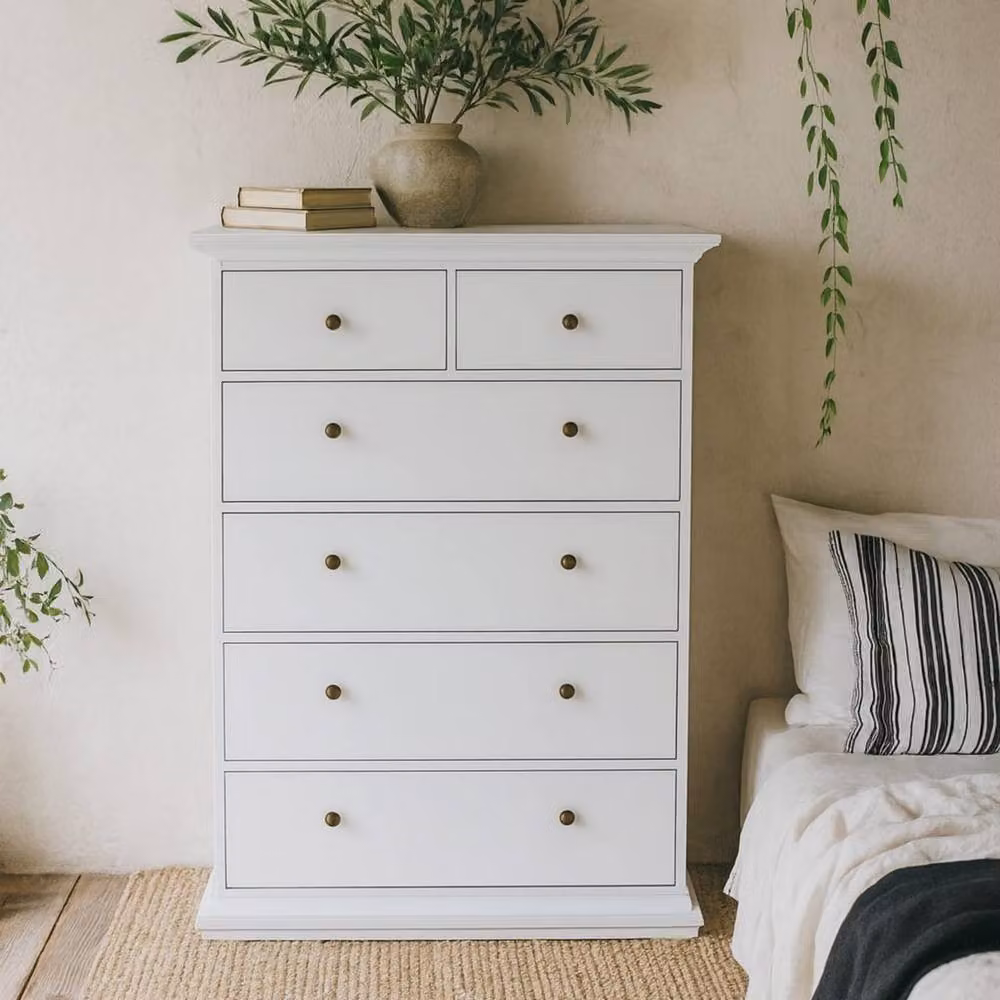 Wyld Haus Osaka Tall Farmhouse White Wooden Chest of 6 Drawers W/D/H: 48.5 x 68.8 x 139.48 cm – 3