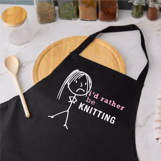 60 Second Makeover Women's I'd Rather Be Knitting Apron in Black – 1