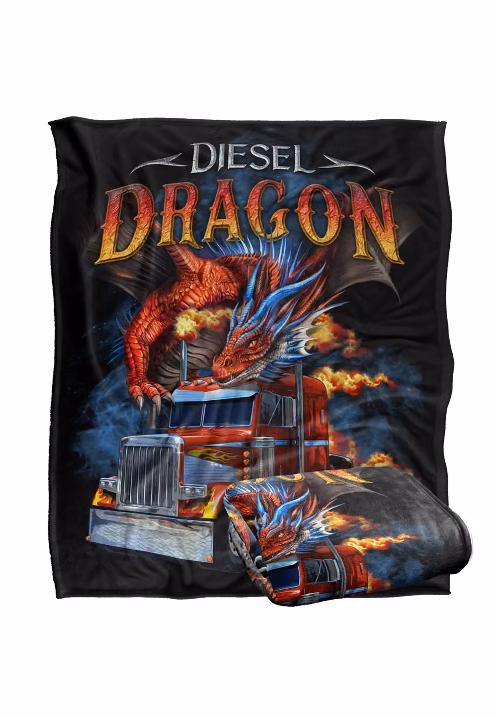 JQ Licensing Diesel Dragon Semi-Truck Super Soft Fleece Throw Blanket, White, W/D/H: 152 x 127 cm – 7
