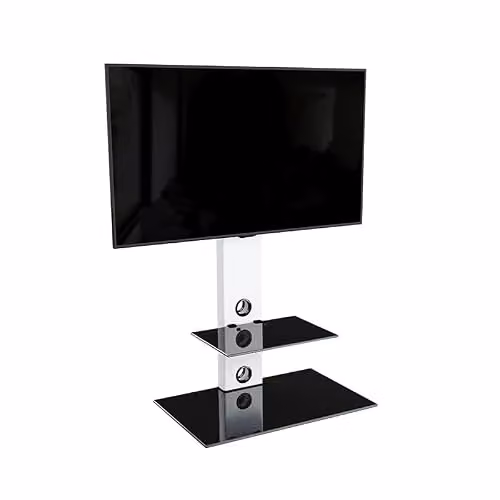 AVF Column TV Floor Stand with Glossy White Column and Safety Glass Shelves for TVs up to 65 inches – 4