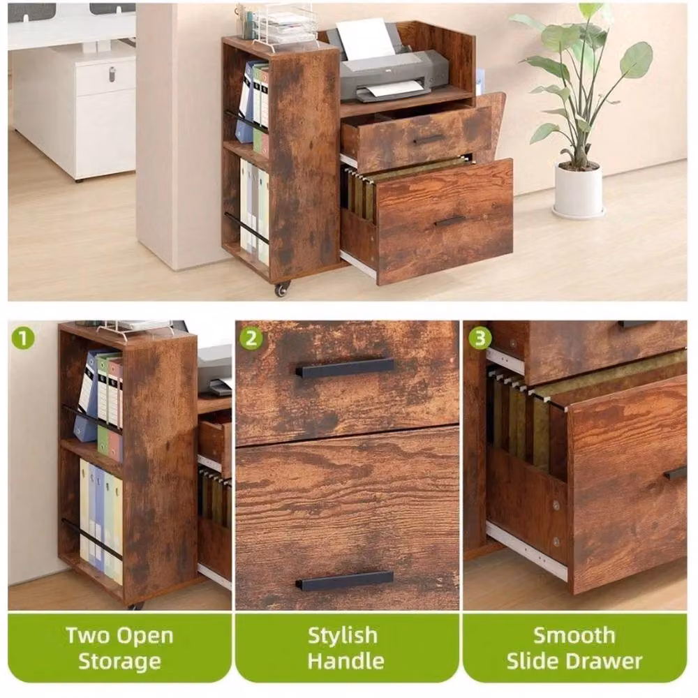 VOGREX Brown Mobile Rolling Filing Cabinet and Printer Side Storage Rack – 4