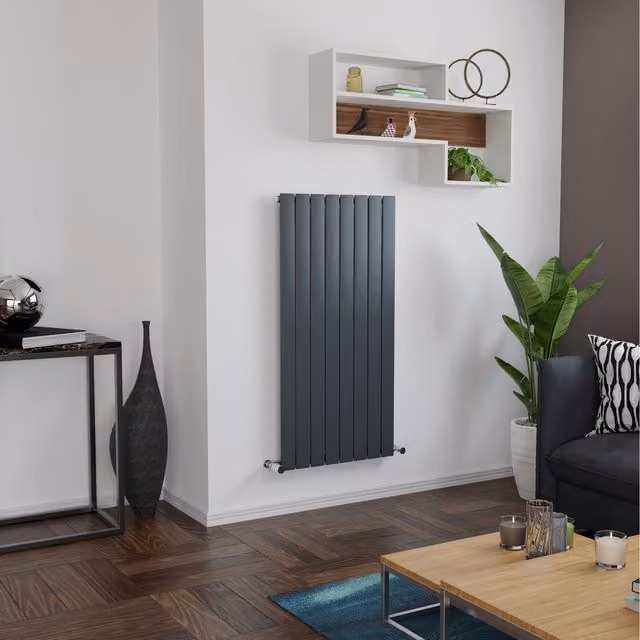 Agadon Vertical Flat Panel Designer Radiator in Anthracite Grey, H: 120 cm, W: 59.5 cm