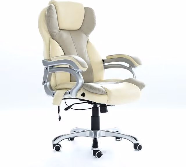 WestWood Heated 6-Point Massage Office Recliner Chair in Beige Synthetic Leather
