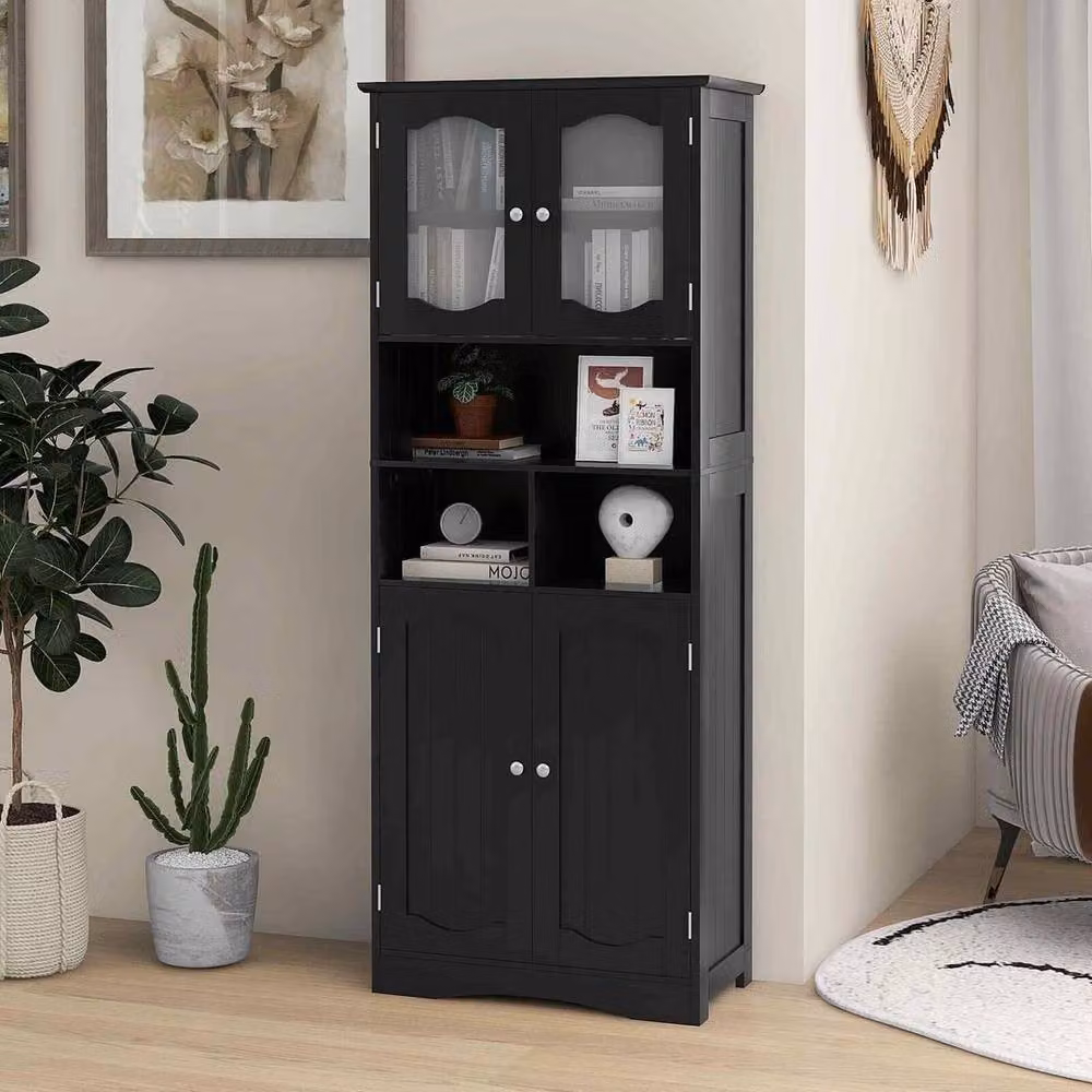 KORVIXA Black Matt Freestanding Storage Cabinet with Glass Doors and Internal Shelves, W: 60 cm, H: 75 cm – 3