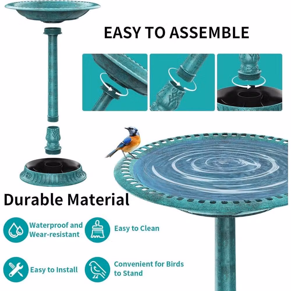NESTLUNE Solar Round Bird Bath Fountain in Green and Turquoise, Height: 71.12 cm, Diameter: 15 cm – 4