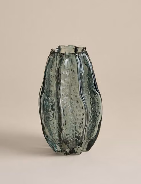 M&S Light Blue Organic Glass Tabletop Vase