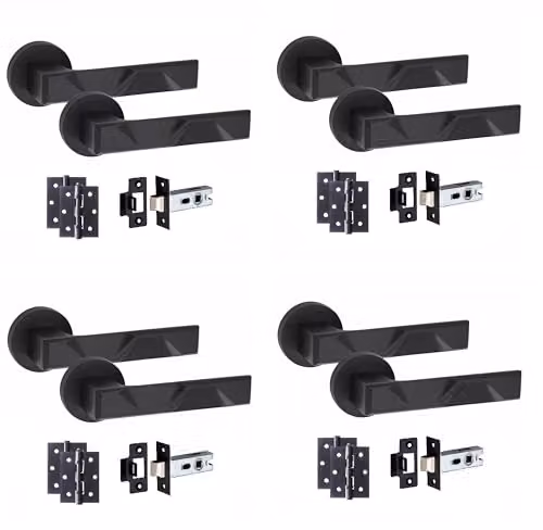 Golden Grace Nova Door Handles on Rose with Latch, Matt Black, 4 Sets – 1