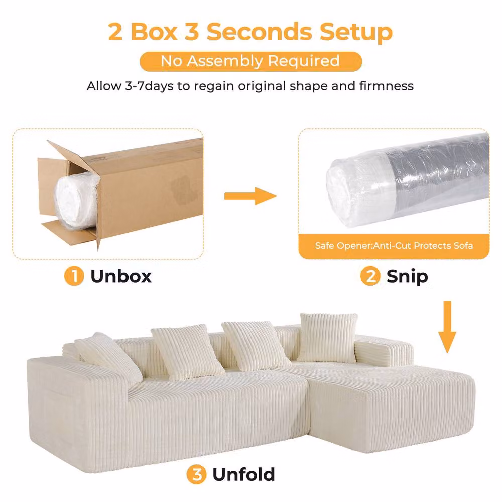 Dprodo 4 Seater Modular Right L-Shaped Sectional Sofa in Beige Cord Velvet – 2