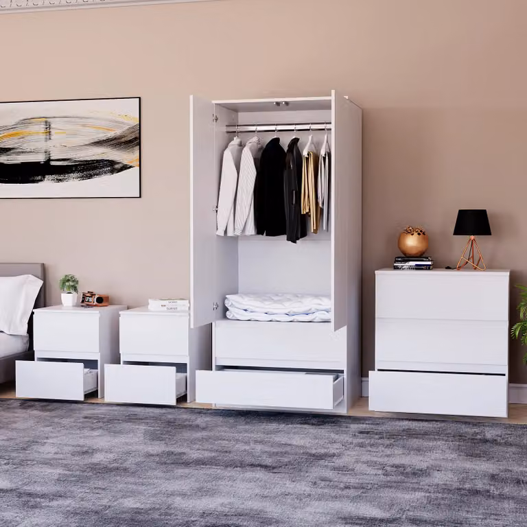 Vida Designs Denver 4 Piece Bedroom Set in White