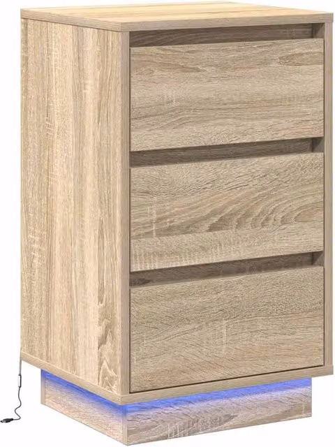Berkfield Home Modern Bedside Cabinet with Integrated LED Lighting in Sonoma Oak and Beige, W: 39 cm, D: 34.5 cm, H: 65 cm
