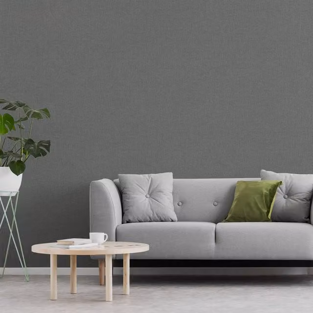 Grandeco Plain Textile Textured Abstract Wallpaper in Grey Anthracite
