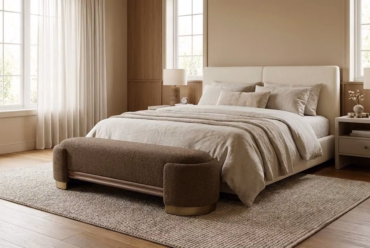 Araco Atelier Luma Bench in Porcini Brown Bouclé