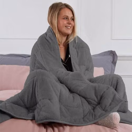 OHS Teddy Fleece Sensory Weighted Blanket, Charcoal Grey, 6kg, W/D/H: 125 x 180 cm – 1