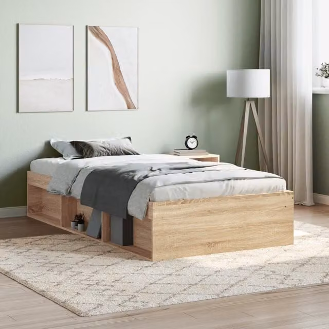 Berkfield Home Sonoma Oak Bed Frame in Brown, W/D/H: 100 x 200 cm