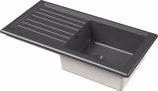 Balterley Ceramic Single Bowl Kitchen Sink with Grooved Drainer, Dark Grey, Width: 101 cm