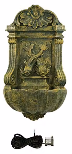 Primrose Antique Wall Mounted Water Feature Fountain in Green and Bronze, Height: 86 cm – 2
