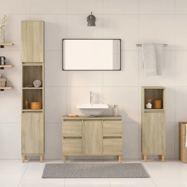 Berkfield Home 3 Piece Brown Sonoma Oak Bathroom Furniture Set
