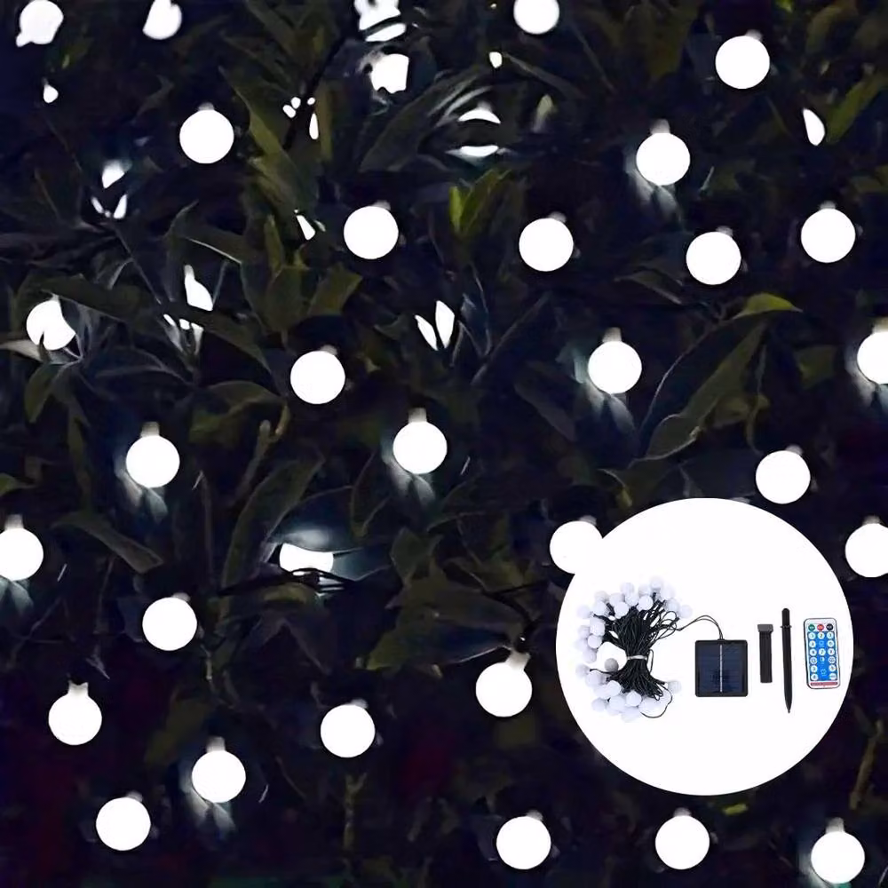SPETLEK Solar LED Retro Ball Party Fairy Lights, 100 LEDs, White, 12m – 3