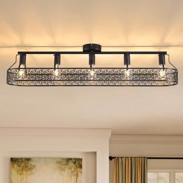 NIVOR Black Farmhouse 5 Light Flush Mount Ceiling Light for Kitchens – 1