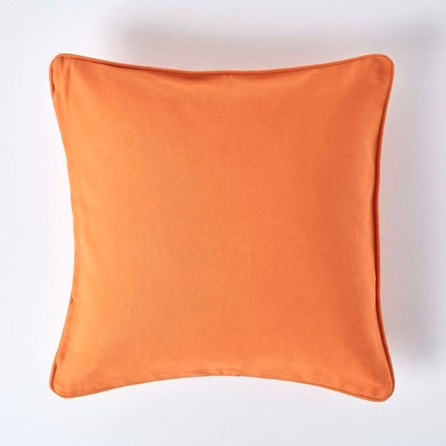 Homescapes Plain Cotton Square Cushion Cover in Orange, W 60 cm x H 60 cm